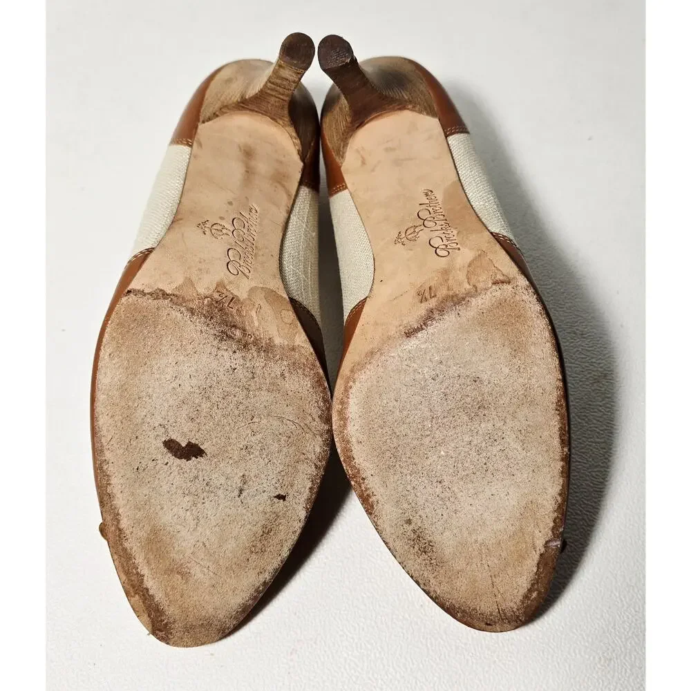 Brooks Brothers Spectator Heels Fringe & Bow Cognac/Natural Sz 7.5 M